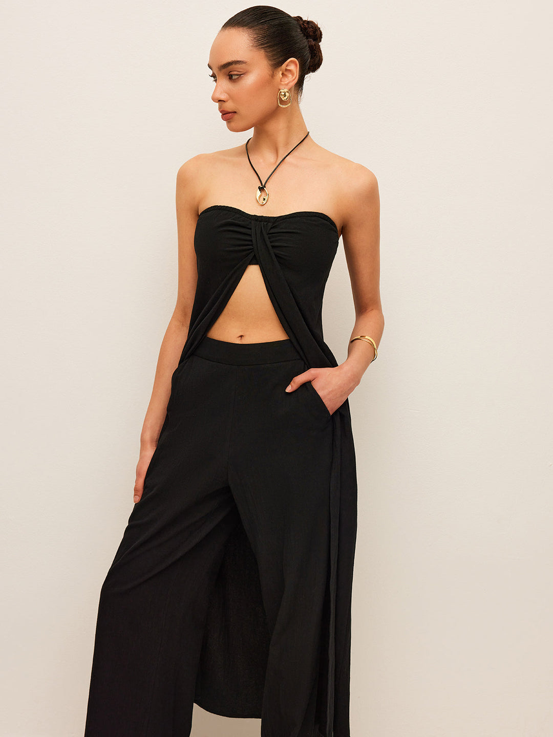 Ensemble Haut En Coton Et Lin À Nouer Avec Pantalon