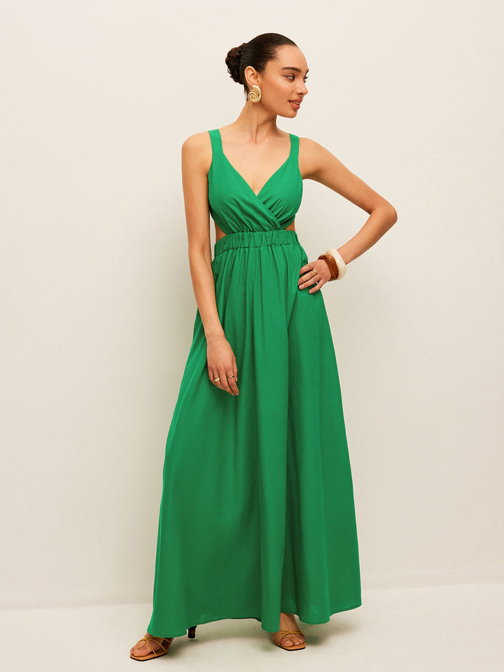 Robe en Coton & Lin avec Détail de Lien au Dos