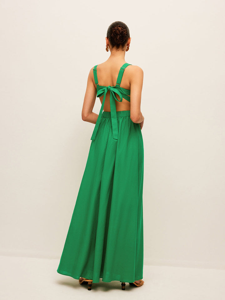 Robe en Coton & Lin avec Détail de Lien au Dos