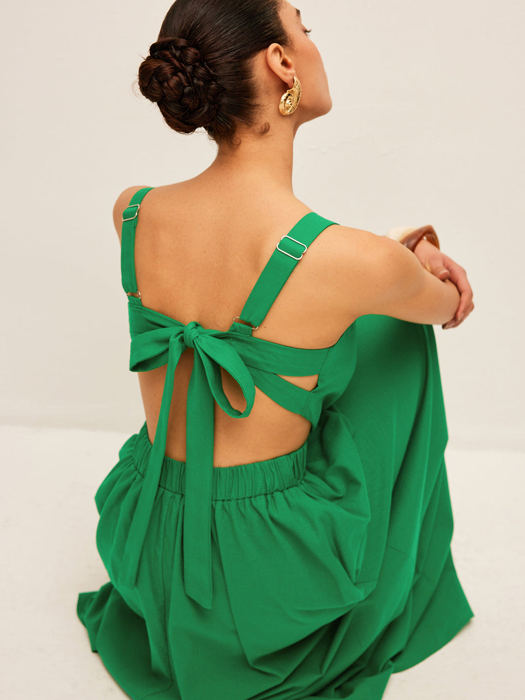 Robe en Coton & Lin avec Détail de Lien au Dos