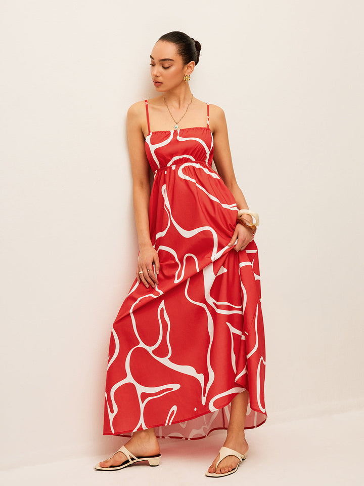 Robe Imprimée à Détails Liés au Dos