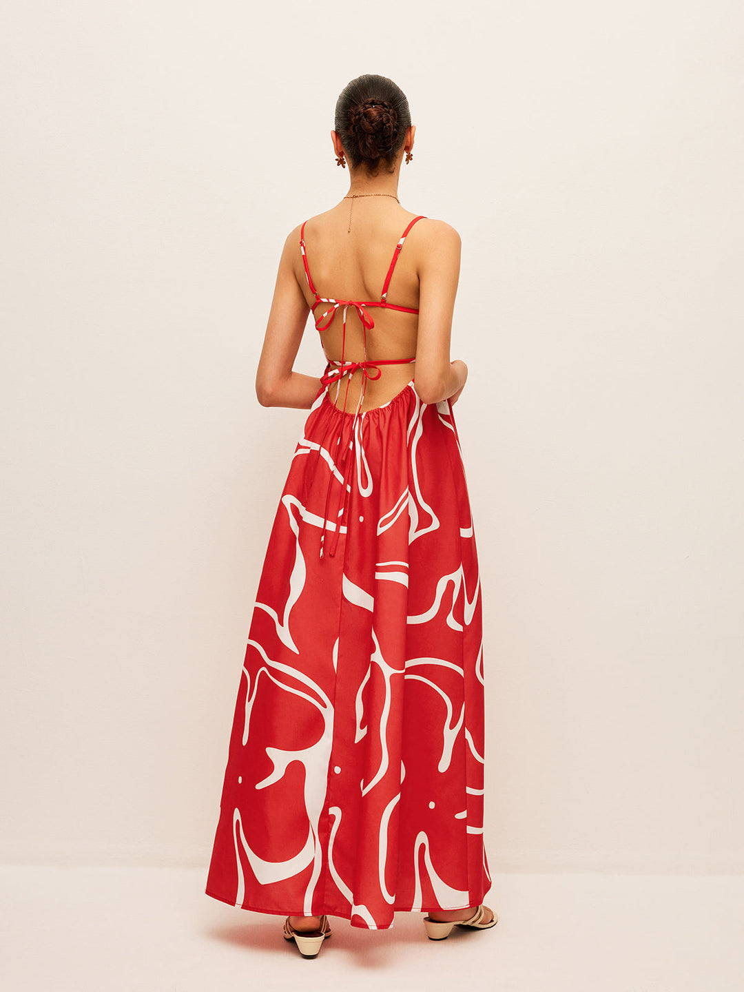 Robe Imprimée à Détails Liés au Dos