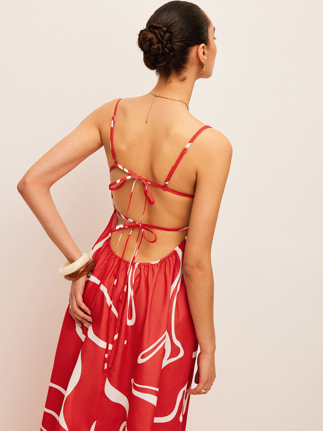Robe Imprimée à Détails Liés au Dos