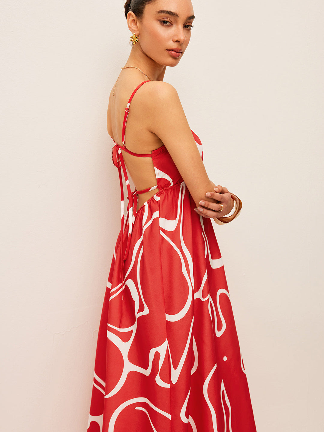 Robe Imprimée à Détails Liés au Dos
