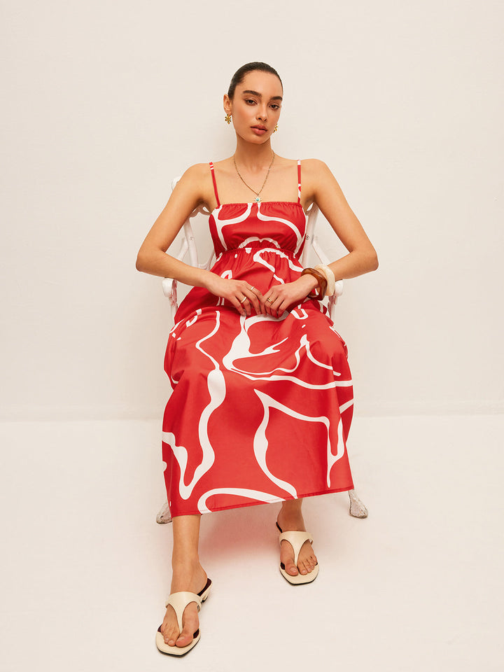 Robe Imprimée à Détails Liés au Dos