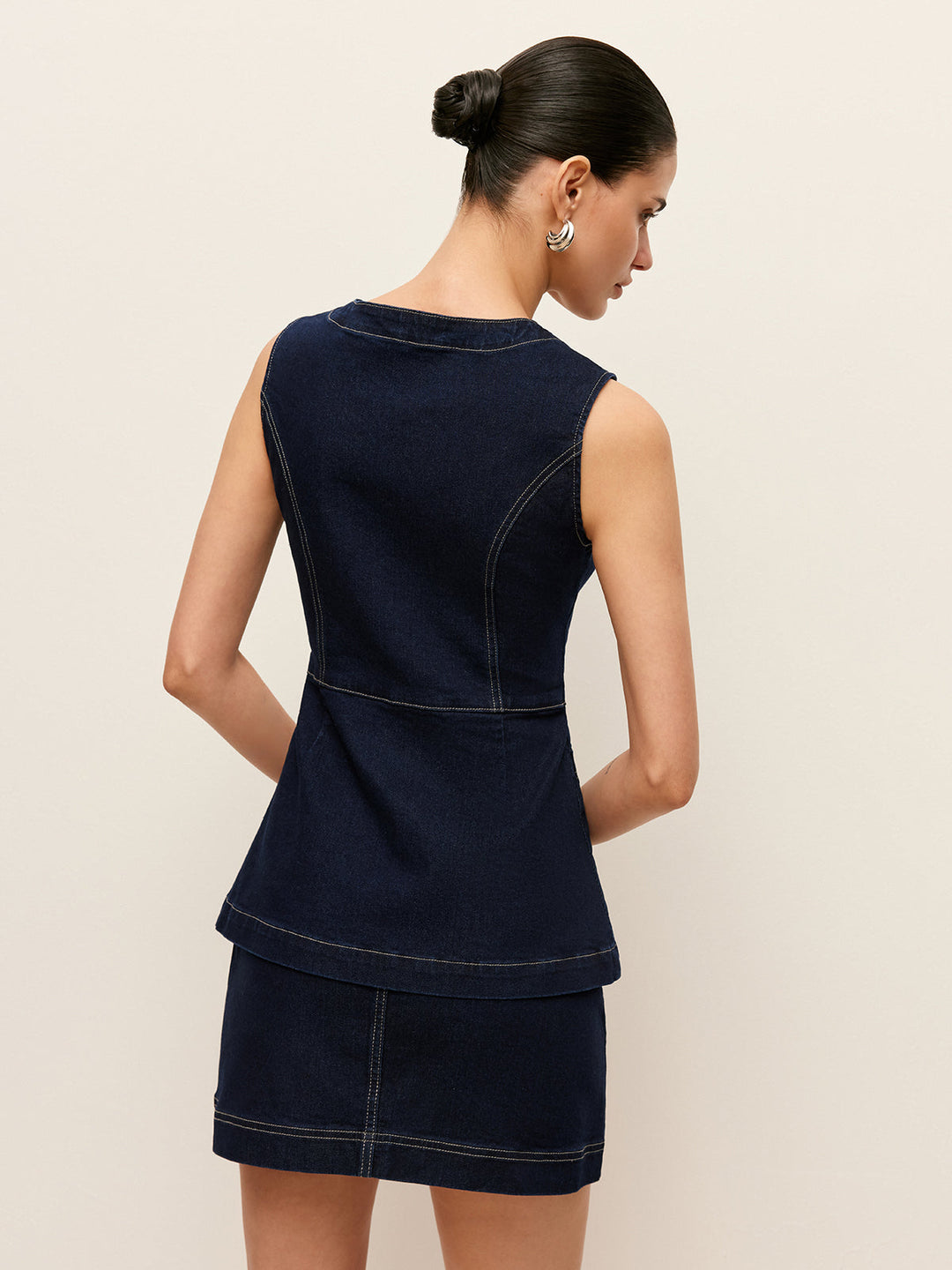 Gilet en jean à boutons avec poches