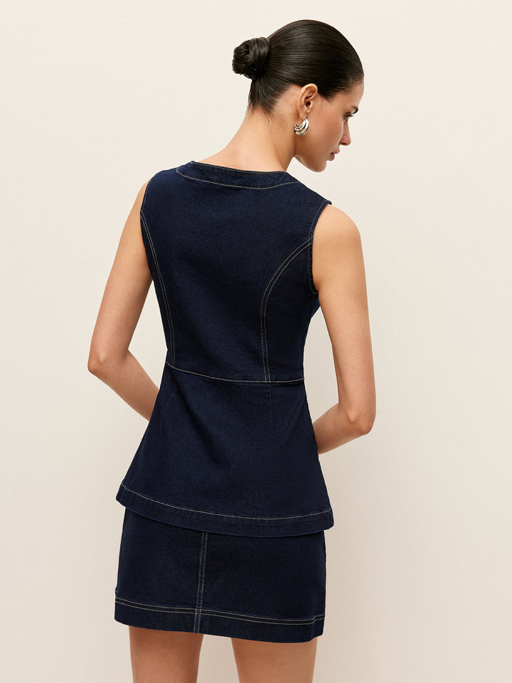 Gilet en jean à boutons avec poches