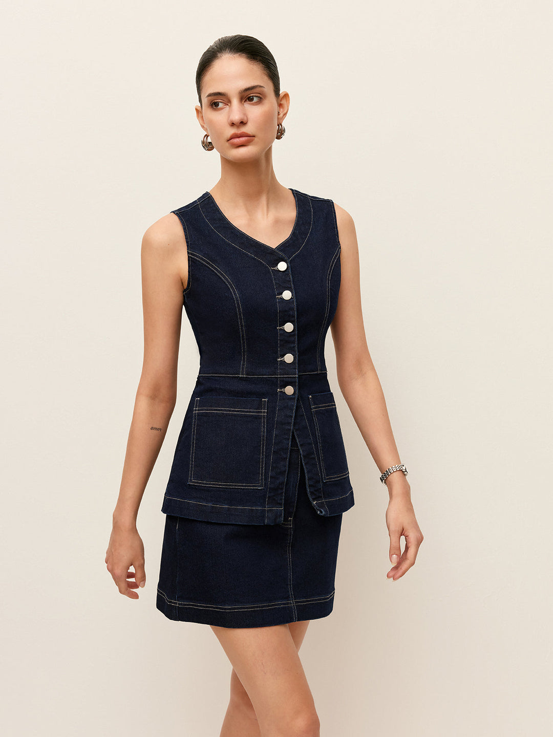 Gilet en jean à boutons avec poches