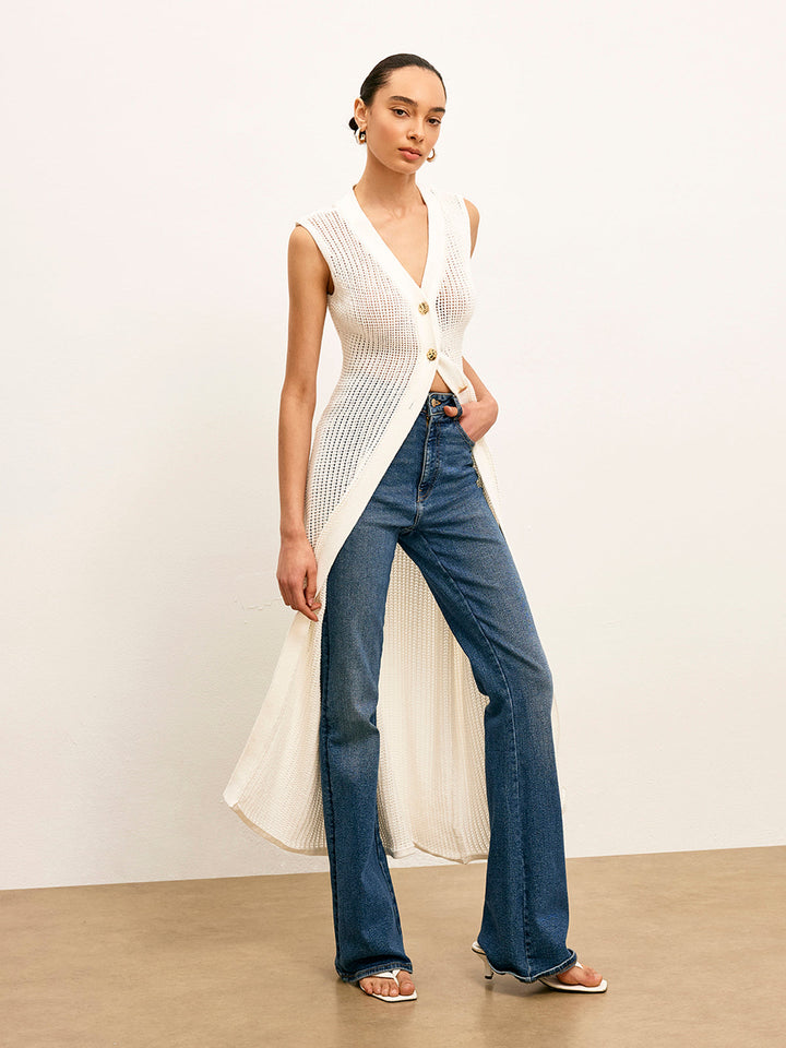 Cardigan sans manches en tricot avec détails métalliques creux
