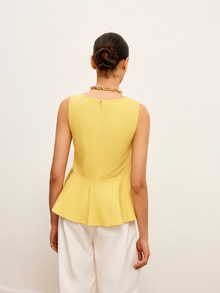 Haut péplum en coton et lin à encolure en V
