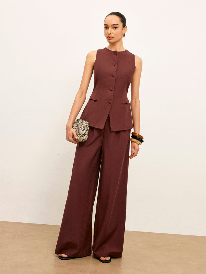 Pantalons Large Mi-Taille Avec Poches