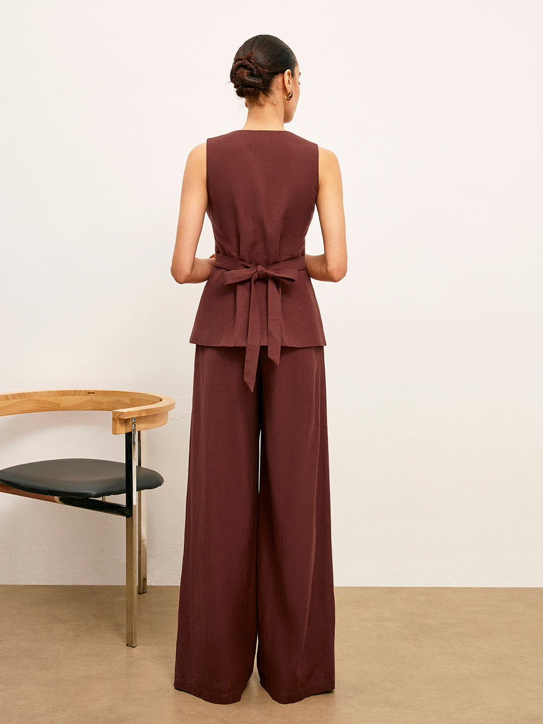 Pantalons Large Mi-Taille Avec Poches