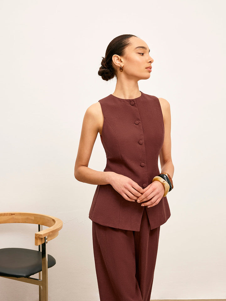 Gilet Boutonné avec Détails de Poche