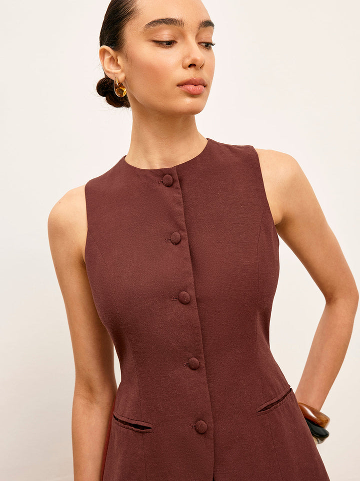 Gilet Boutonné avec Détails de Poche