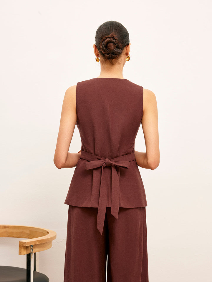 Gilet Boutonné avec Détails de Poche