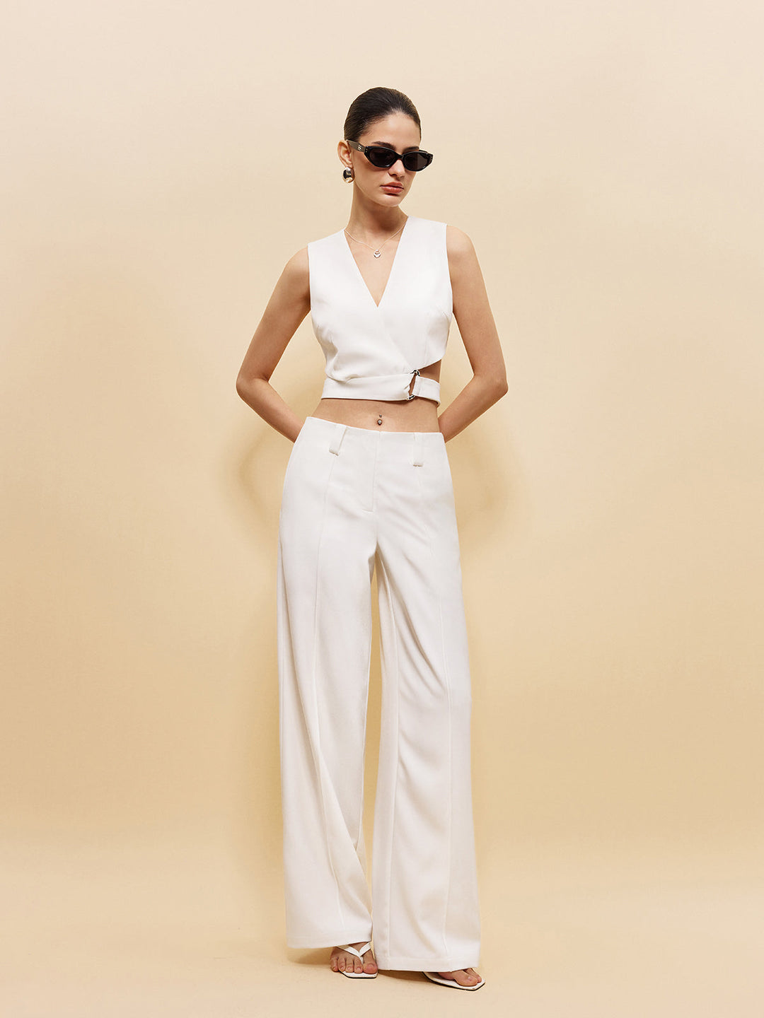 Pantalon à poches mi-taille sans ceinture
