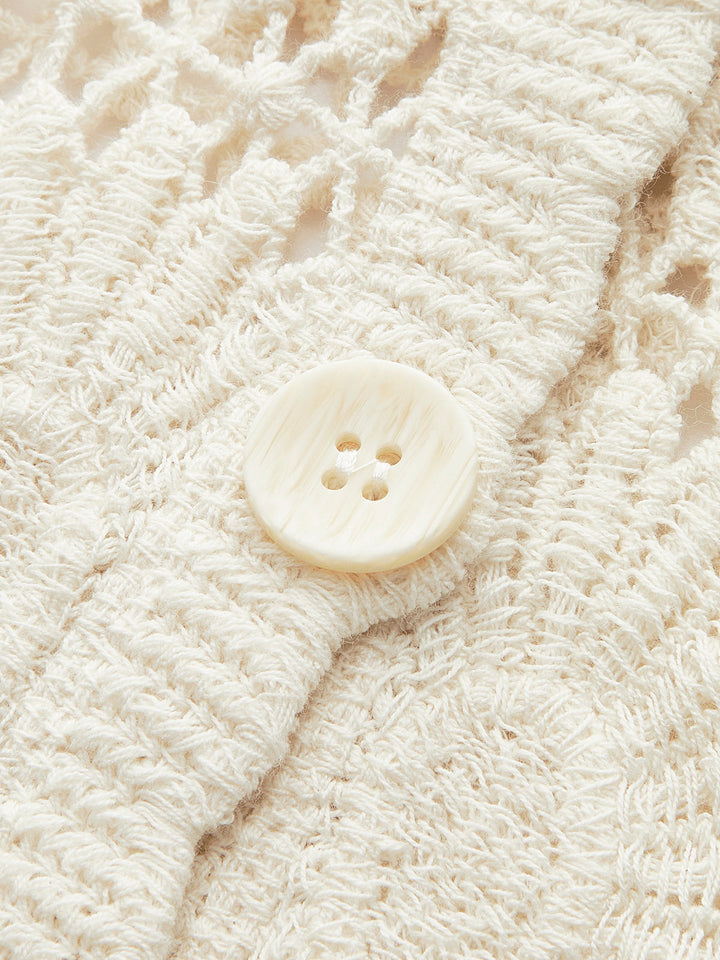 Cardigan Boutonné Fleuri au Crochet
