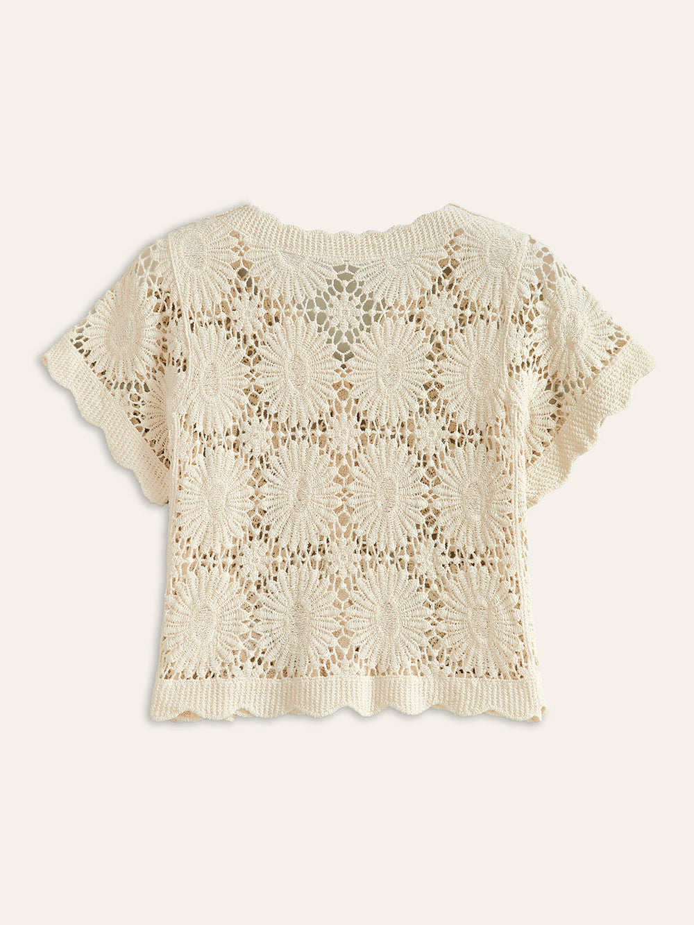 Cardigan Boutonné Fleuri au Crochet