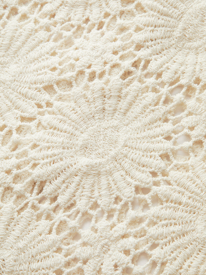 Cardigan Boutonné Fleuri au Crochet