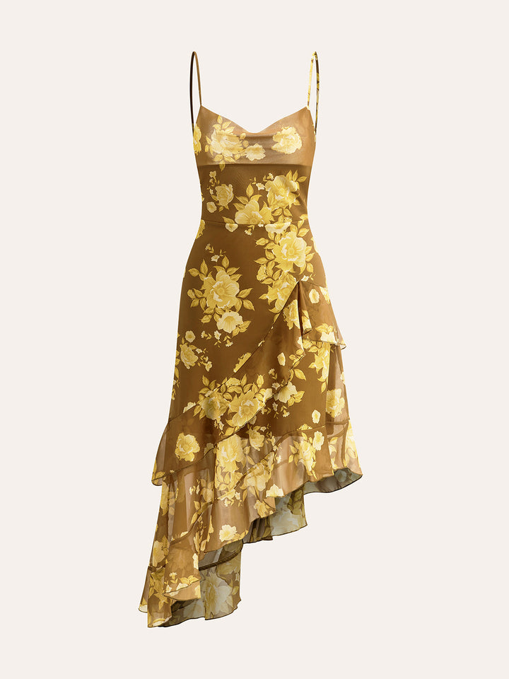 Robe Cami à Volants Floraux à Liens Dorsaux