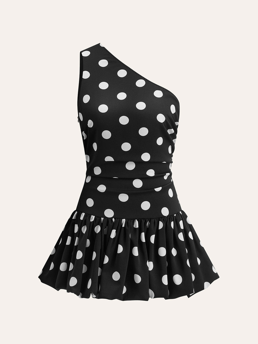 Robe Peplum à Pois Une Épaule