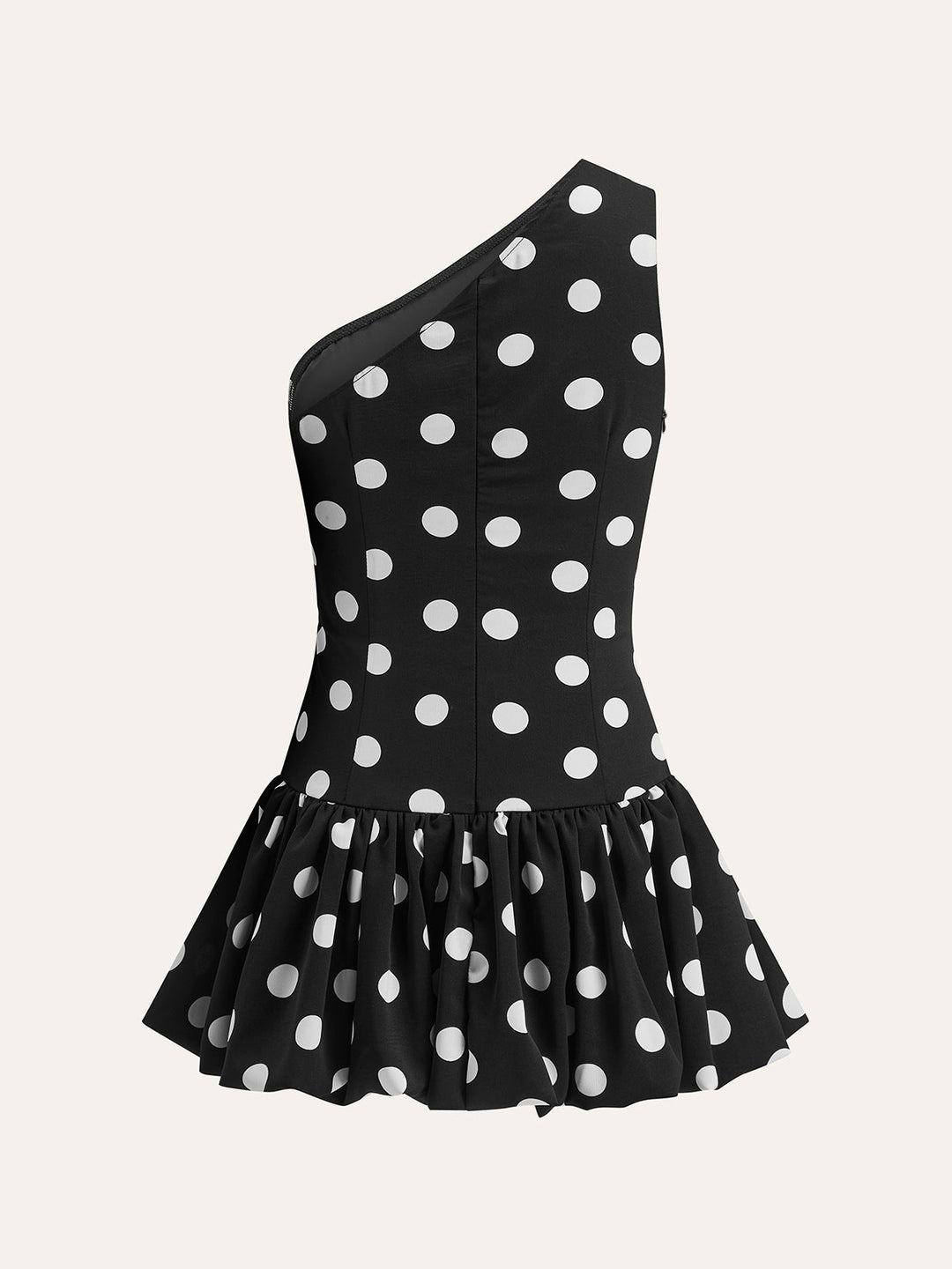 Robe Peplum à Pois Une Épaule