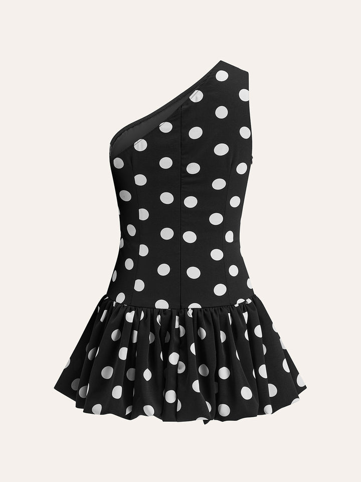 Robe Peplum à Pois Une Épaule