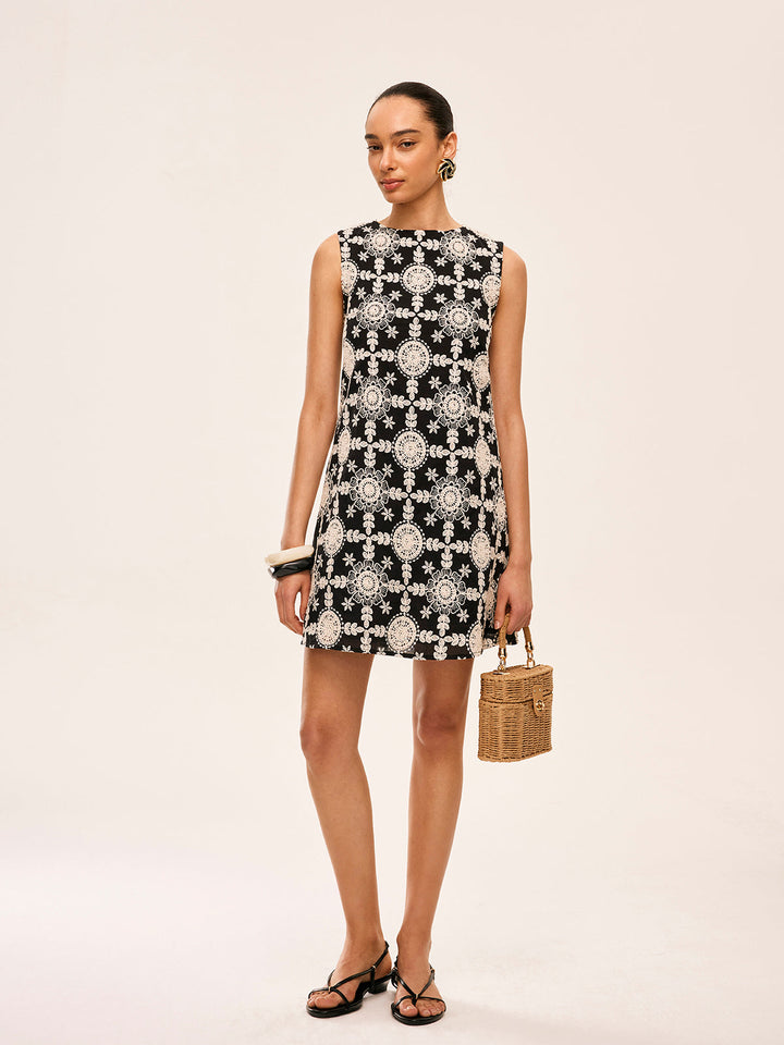Robe Longue Sans Manches Brodé en Coton