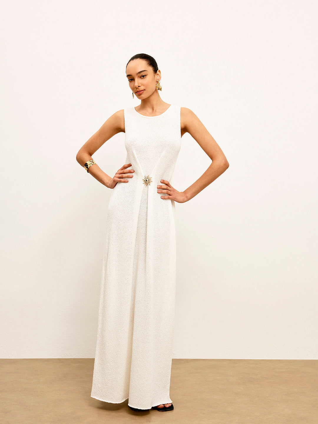Robe Pull en Maille sans Manches avec Détails Métalliques
