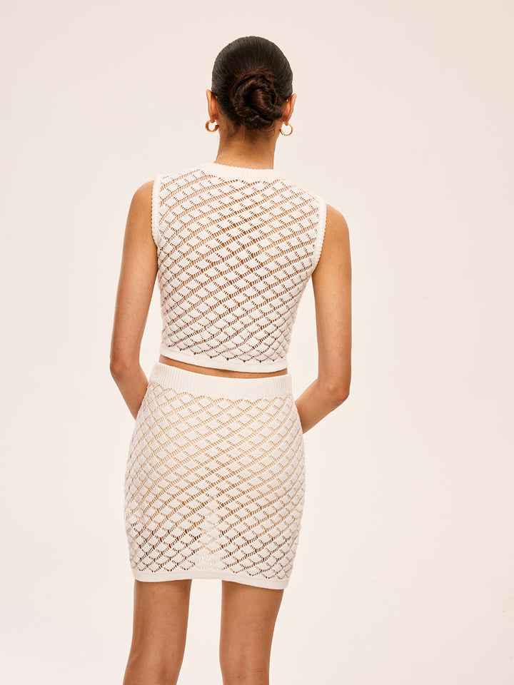 Ensemble Jupe Maille Semi-Transparente à Boutons