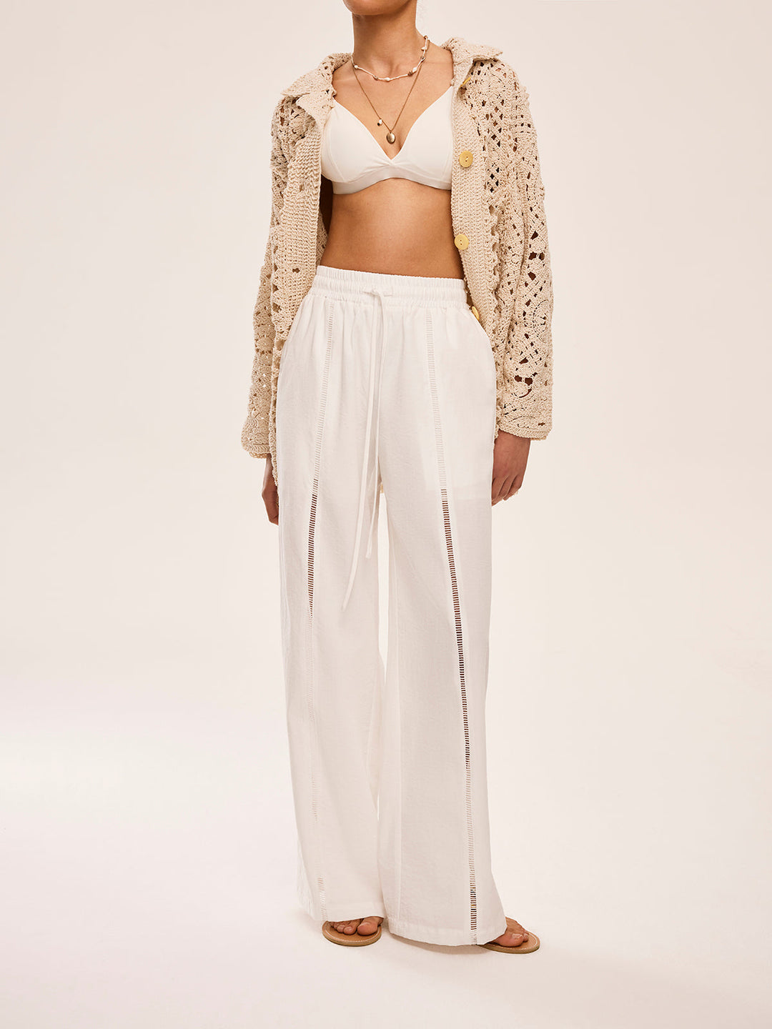 Pantalons Semi-Transparents Taille Haute Avec Poches