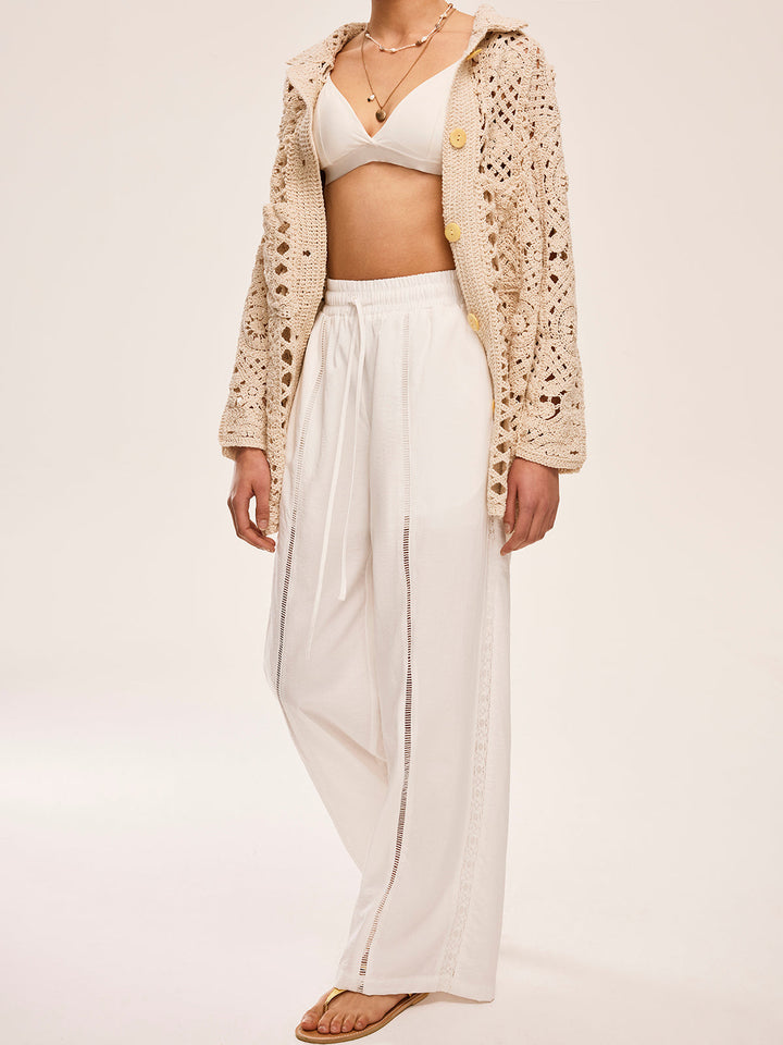 Pantalons Semi-Transparents Taille Haute Avec Poches