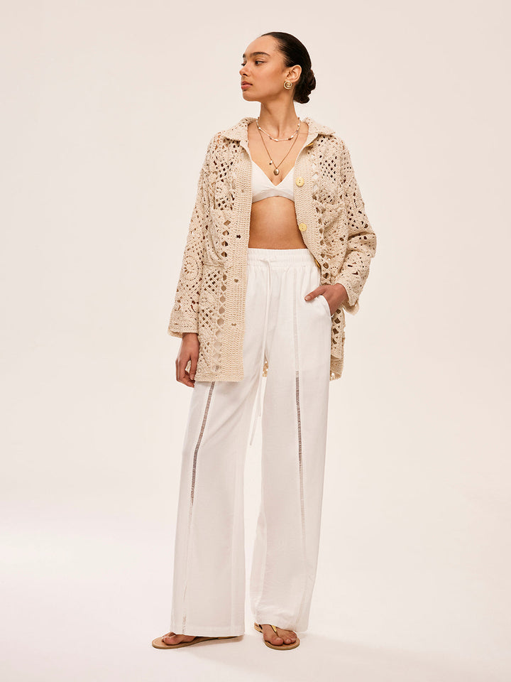Pantalons Semi-Transparents Taille Haute Avec Poches