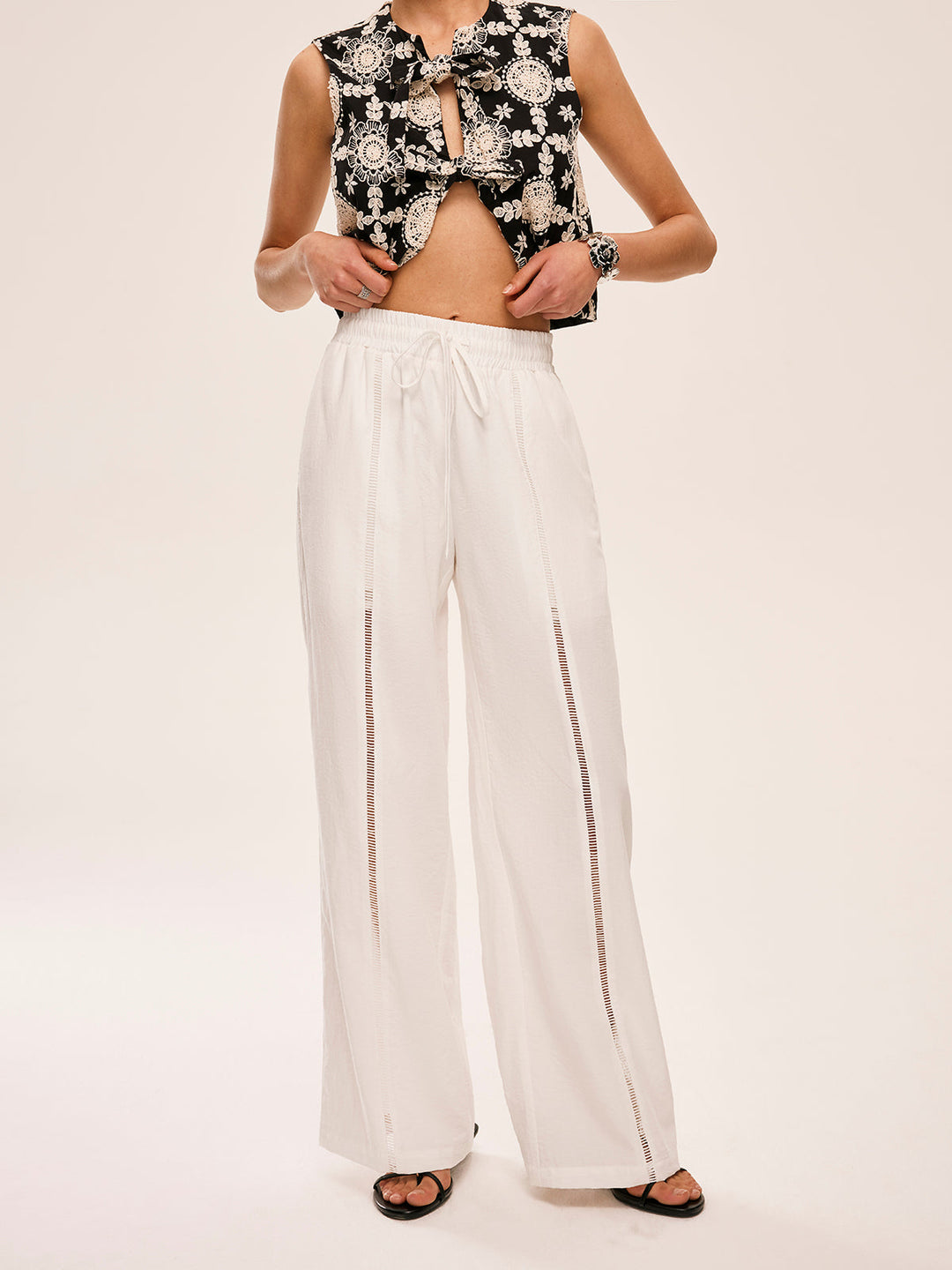 Pantalons Semi-Transparents Taille Haute Avec Poches