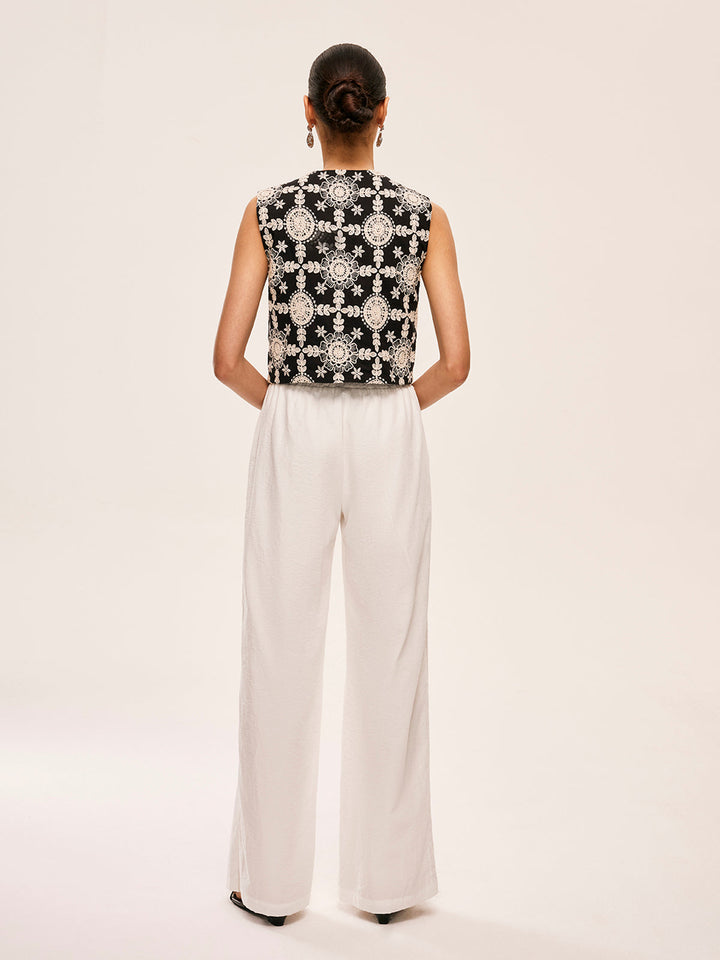 Pantalons Semi-Transparents Taille Haute Avec Poches