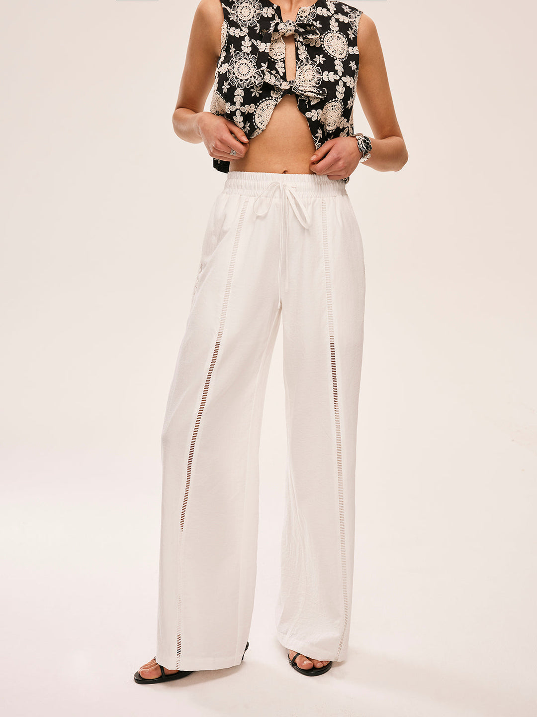 Pantalons Semi-Transparents Taille Haute Avec Poches