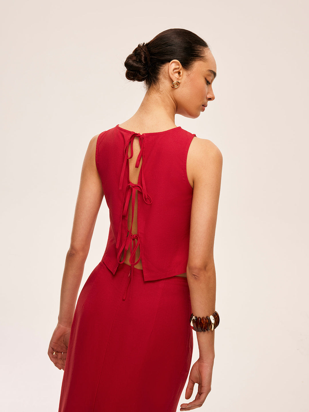 Ensemble Jupe à Liens en Coton et Lin