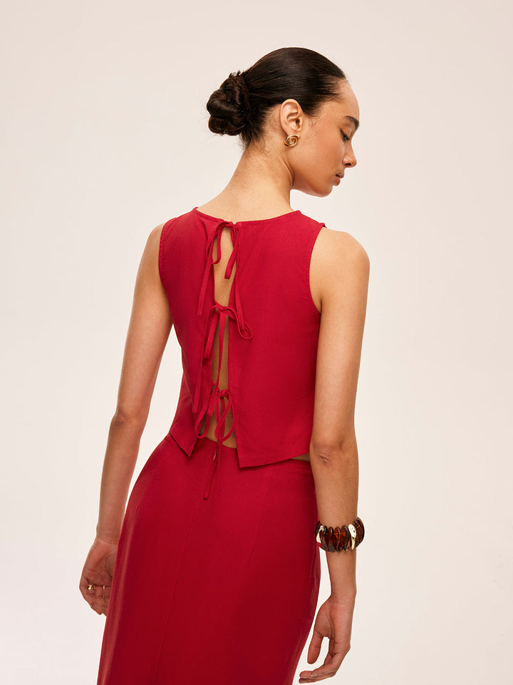 Ensemble Jupe à Liens en Coton et Lin