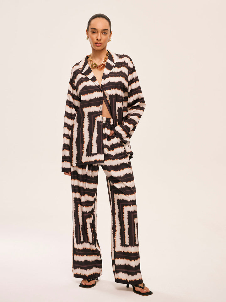 Ensemble Pantalon Géométrique Color Block Avec Poches