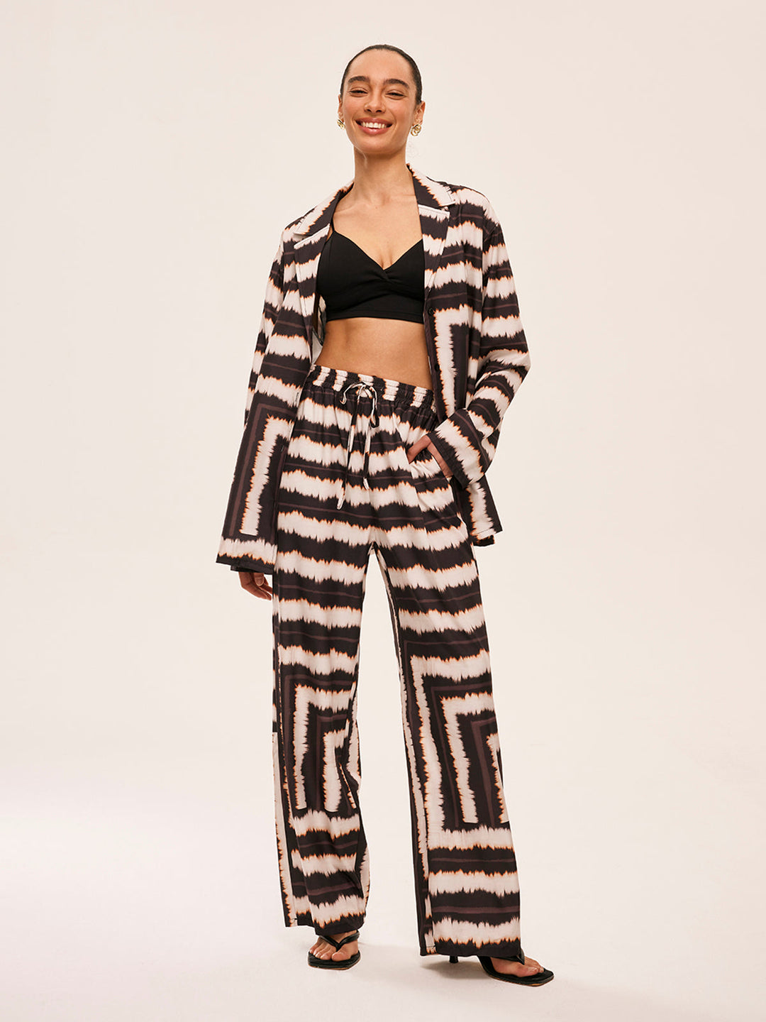 Ensemble Pantalon Géométrique Color Block Avec Poches