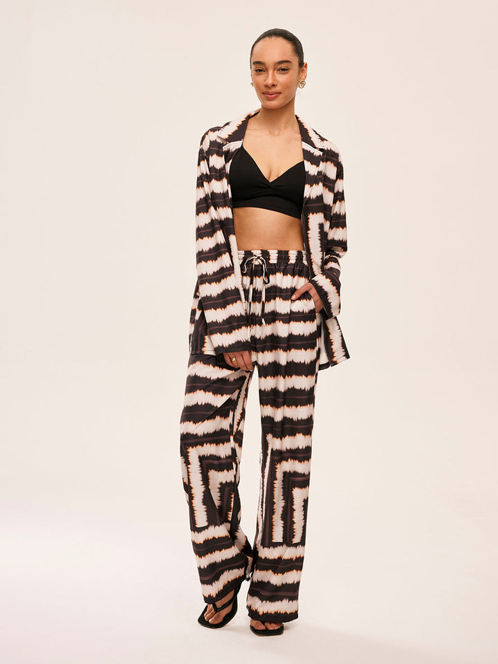 Ensemble Pantalon Géométrique Color Block Avec Poches