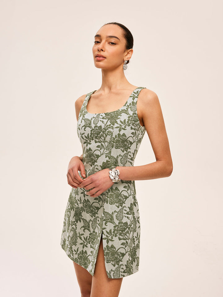 Robe Carré Imprimé Floral avec Fait Main Avec Fente Latérale