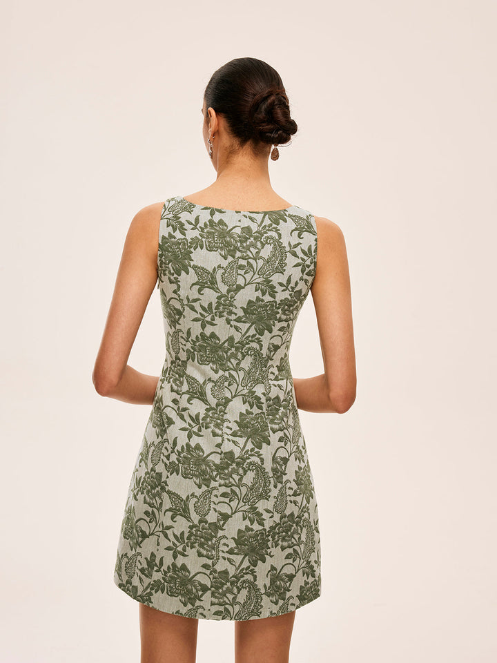 Robe Carré Imprimé Floral avec Fait Main Avec Fente Latérale