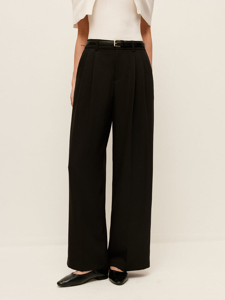 Pantalon Palazzo à Taille Haute et Ceinture avec Poches