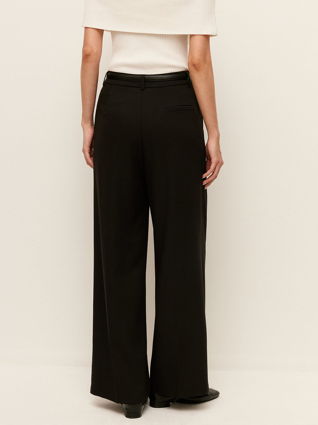 Pantalon Palazzo à Taille Haute et Ceinture avec Poches