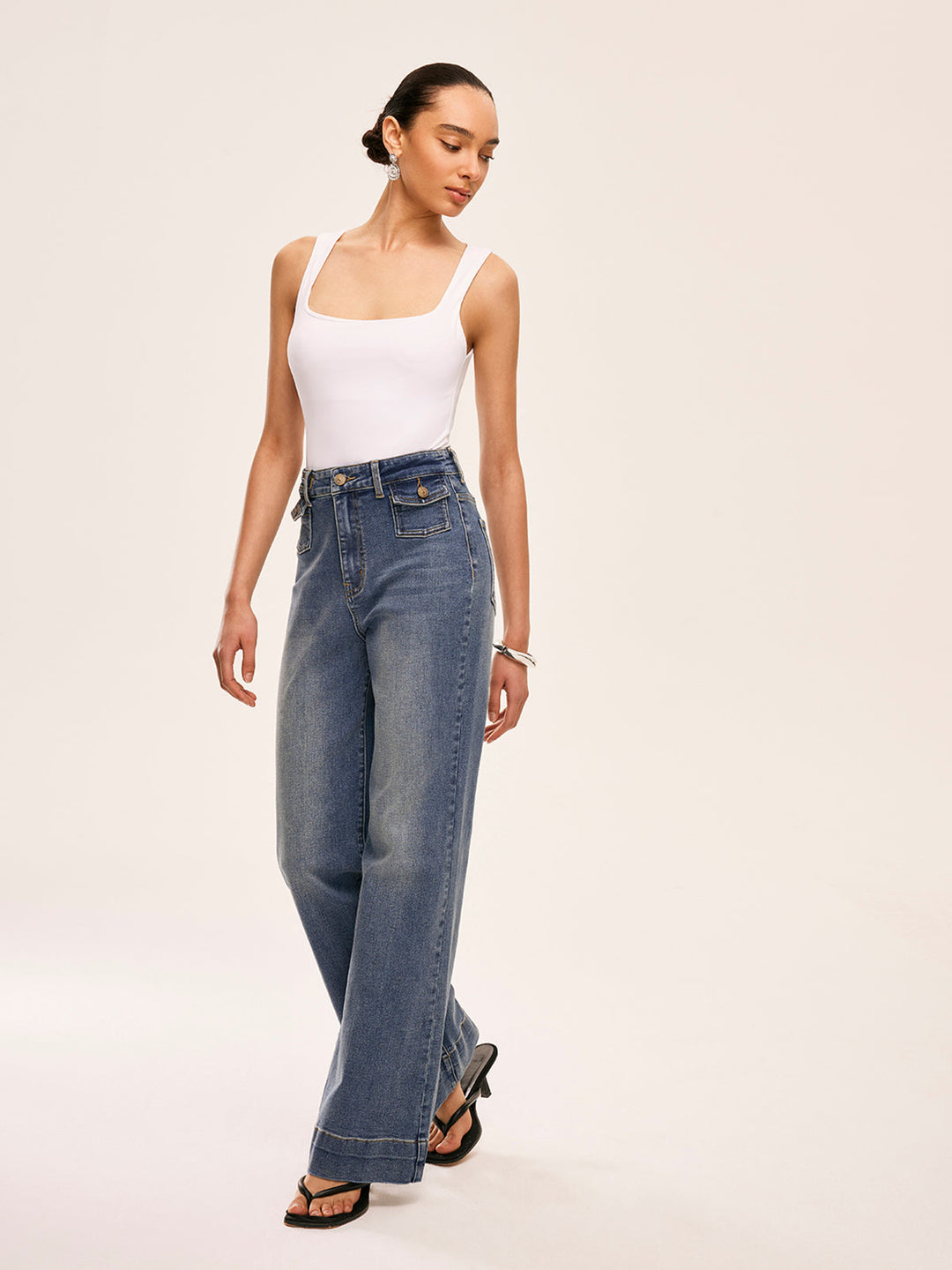 Pantalon à poches décoratives mi-taille