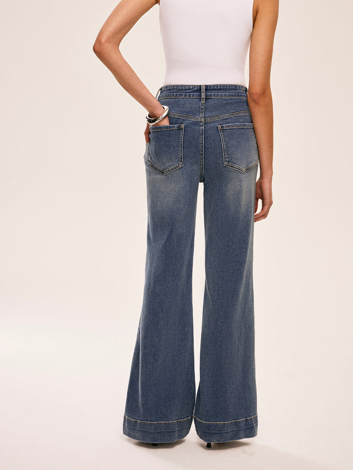 Pantalon à poches décoratives mi-taille