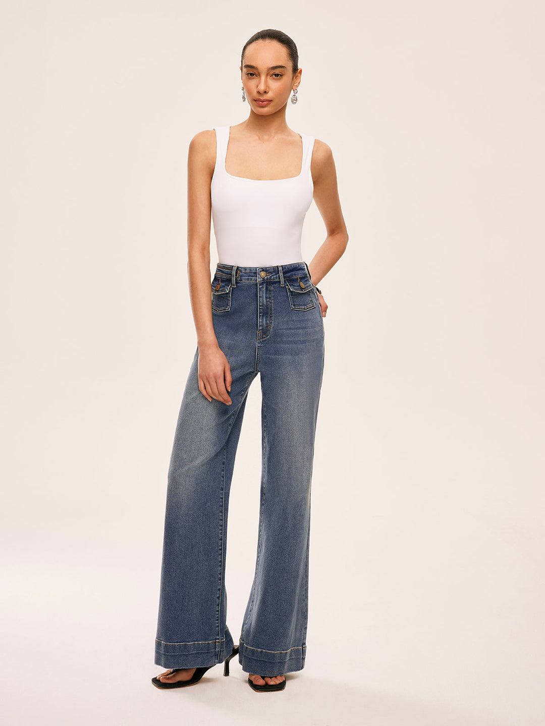 Pantalon à poches décoratives mi-taille