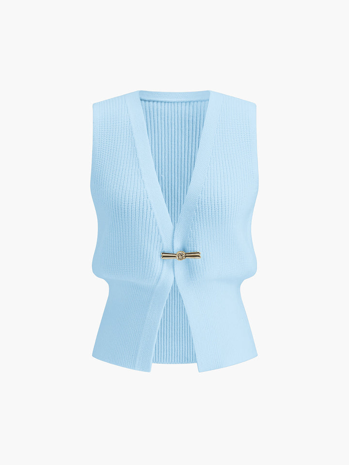 Gilet sans manches côtelé à boucle métallique