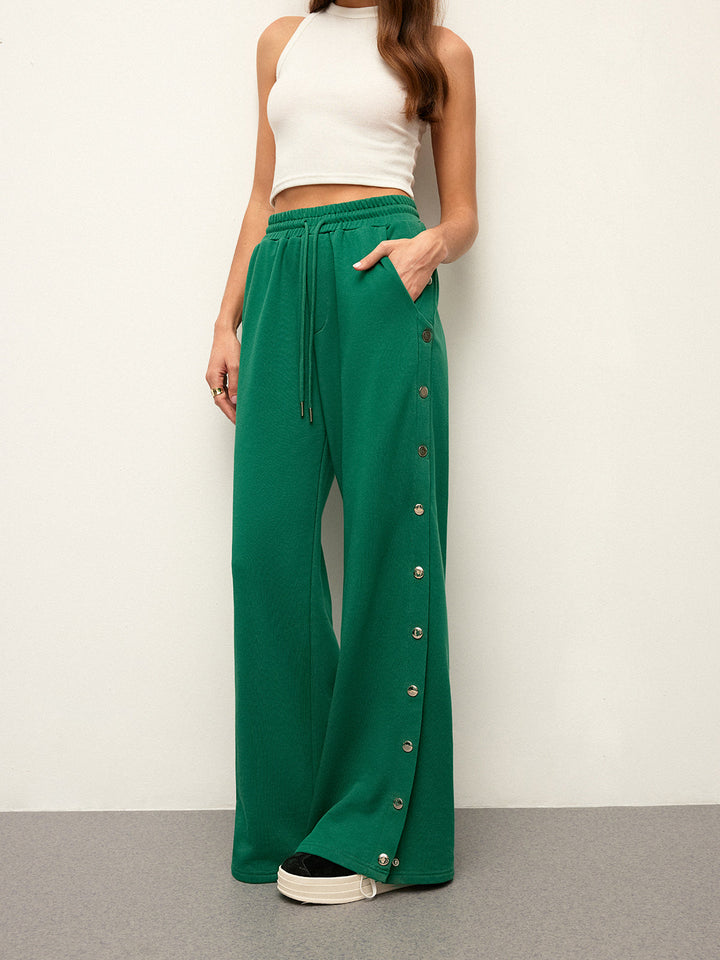 Pantalon de jogging mi-taille à cordon de serrage avec détail de bouton sur le côté